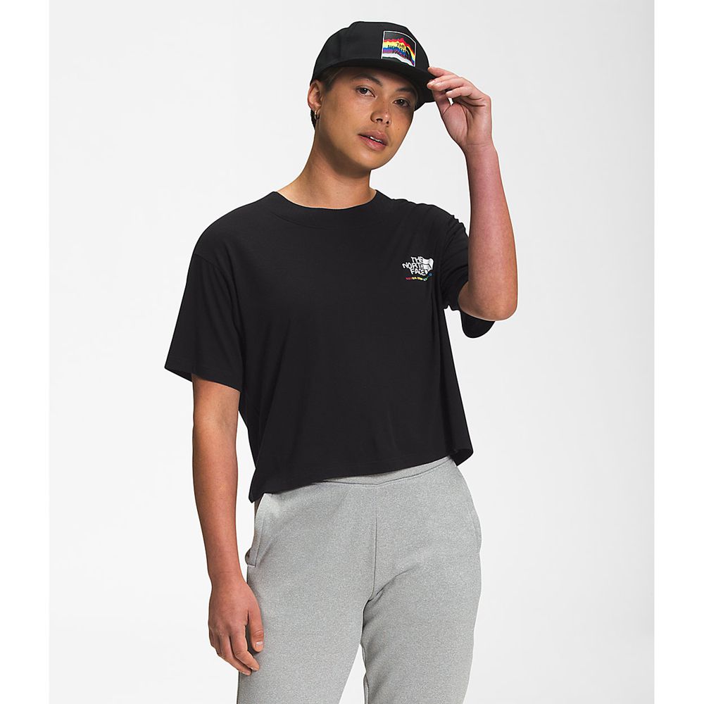 The North Face T-Shirts Womens Australia - The North Face Pride Short Sleeve Crop Black (ALC-647902)